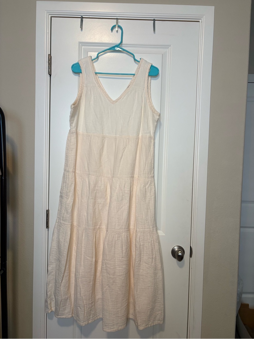 Quince Cream Sleeveless V-Neck Tiered Maxi Dress